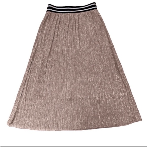 NWOT love and peace pink metallic midi black and white elastic waist skirt. XS - Picture 1 of 3